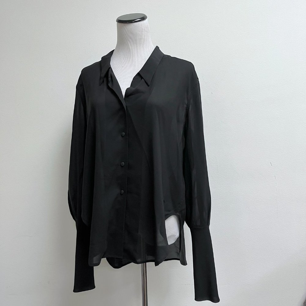 Theyskens Theory black silk oversize long sleeve shirt  top S